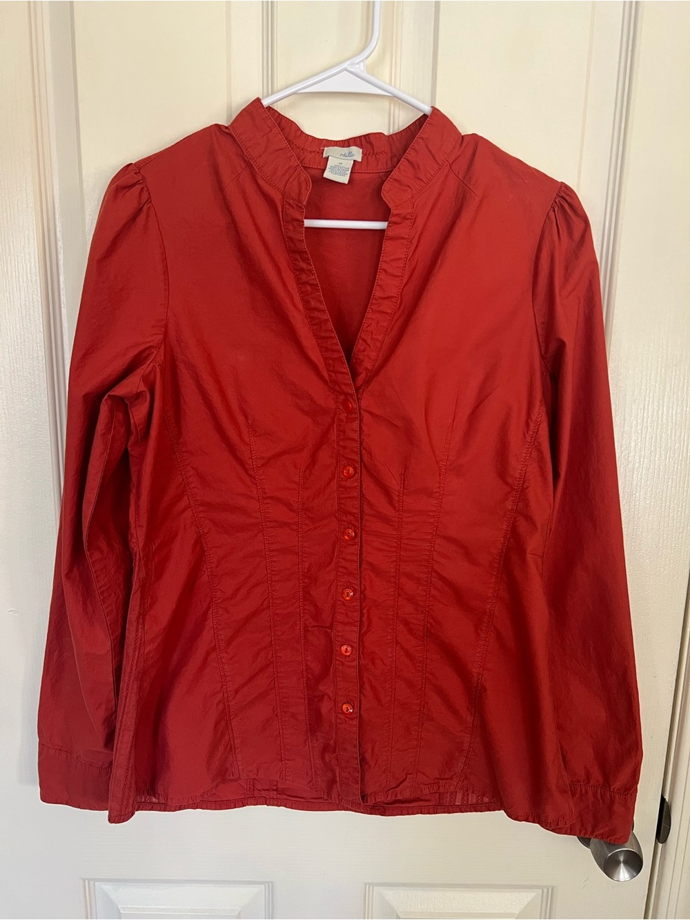 Odille Anthropologie Red-Burnt Orange Cotton Button Front Blouse Size 10